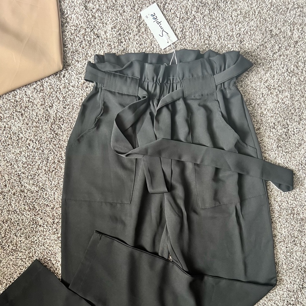 Black paper bag pants